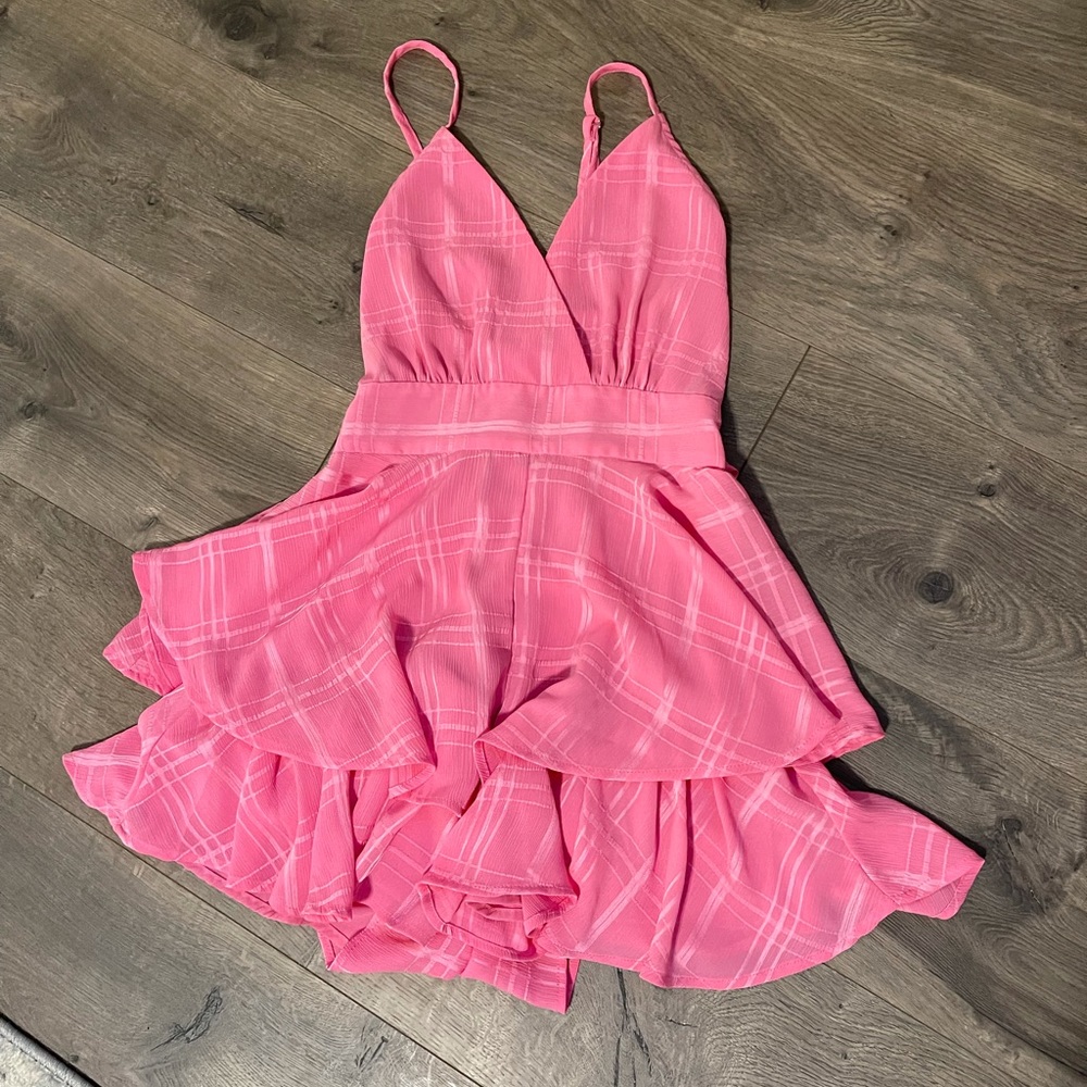 Pink lily plaid pink romper